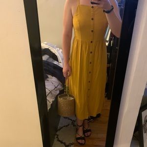 Old Navy Yellow Linen Sleeveless Button Down Dress